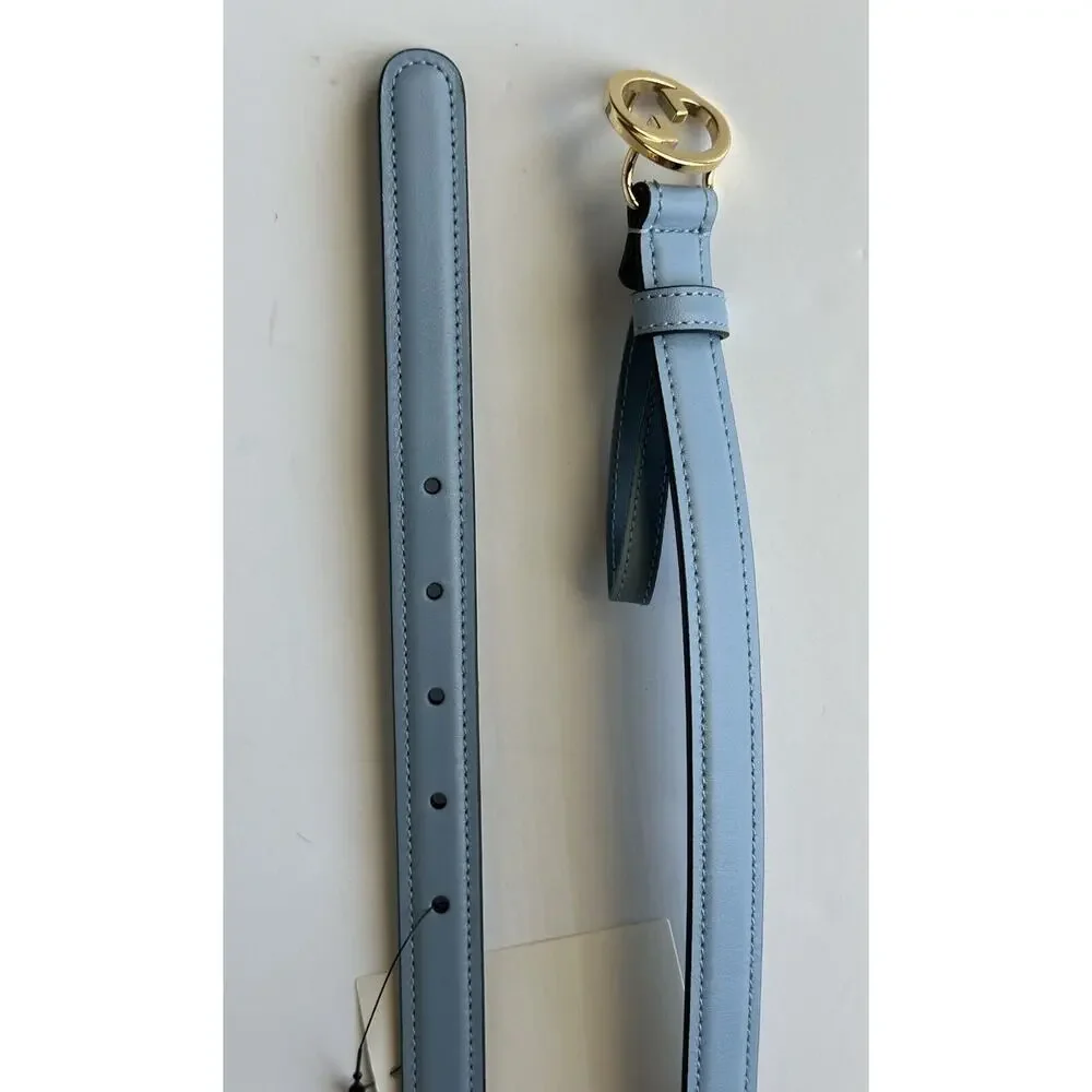 Gucci Women's Cloudy Blue Calf Leather Belt  110/44 Italy 723073 NWT